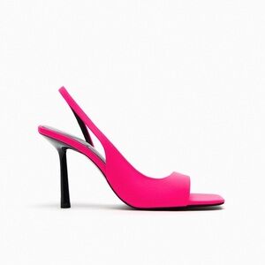 NWT. Zara Pink High Heel Fabric Sandals. Size 6.